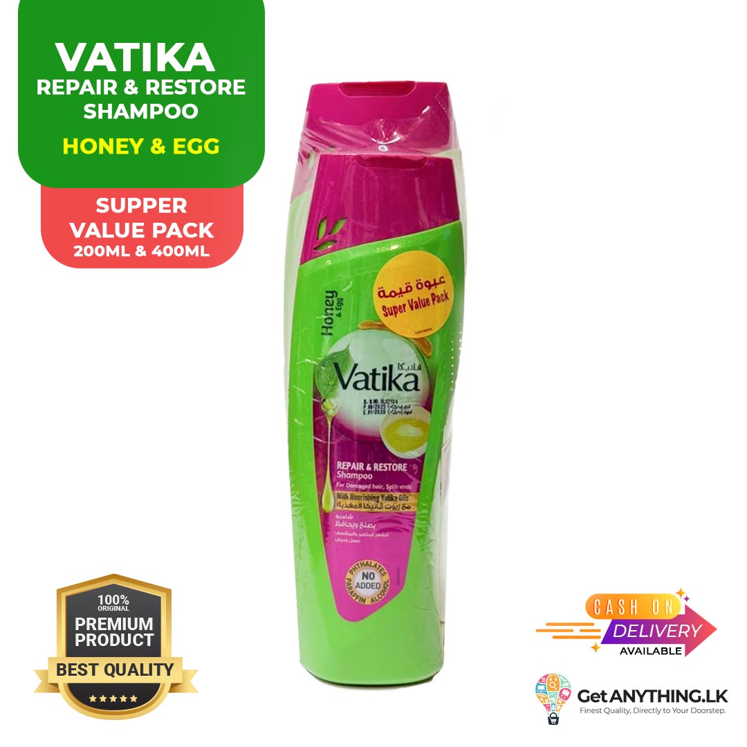 VATIKA Super Value Pack HONEY & EGG 200ml & 400ml Repair & Restore Shampoo